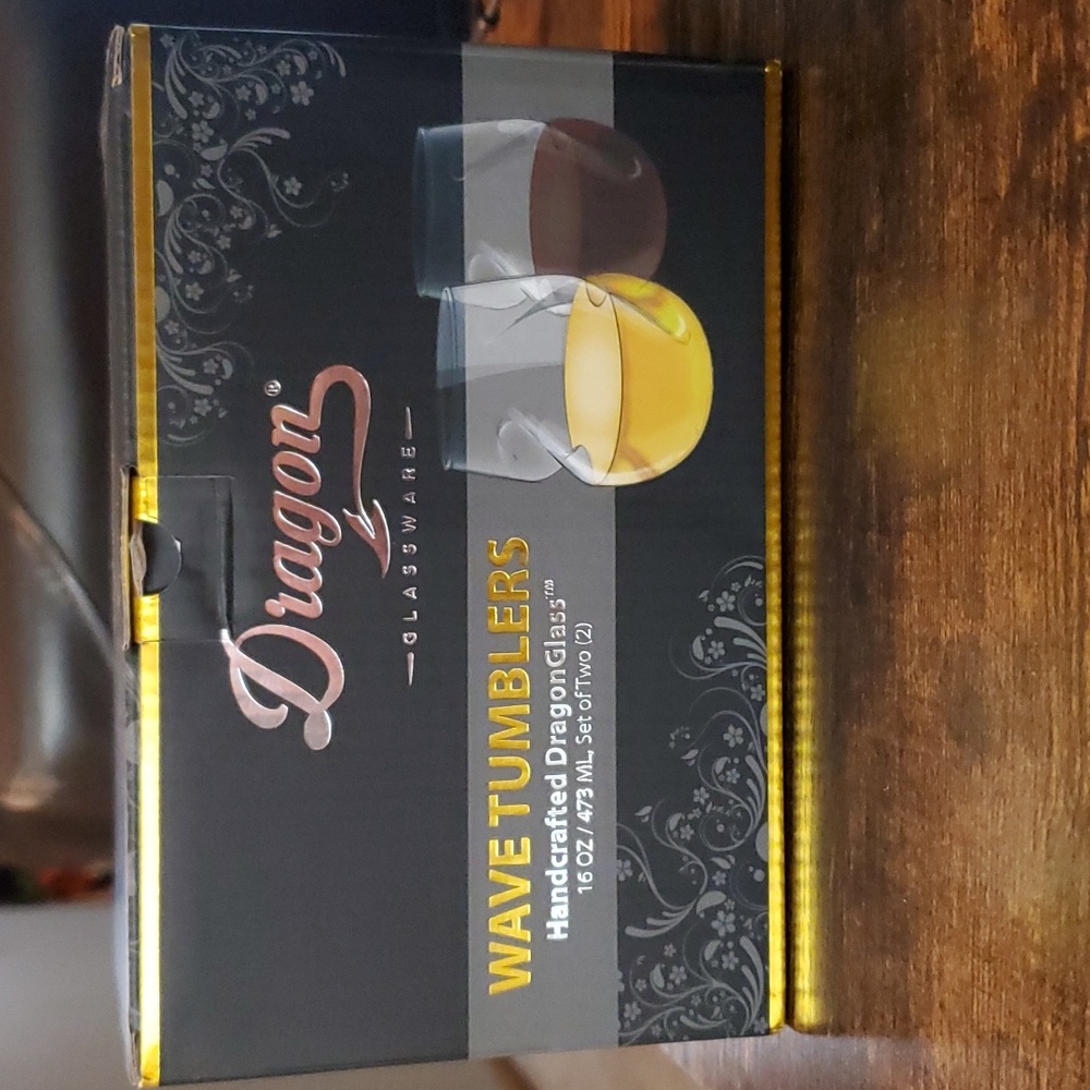 Dragon Glassware Stemless Wine Glasses - 16 oz Clear Short Wine Glasses Set of 2